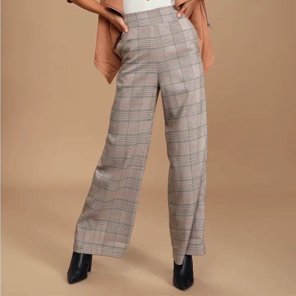 Talking Point Camel Multi Plaid Wide-Leg Pants